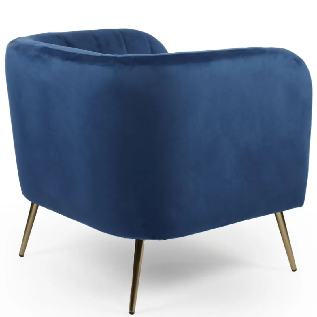 Fauteuil moderne Bombaro pieds métal doré et Velours Bleu