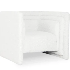 Fauteuil moderne style cubique Fredonia Tissu bouclette Crème