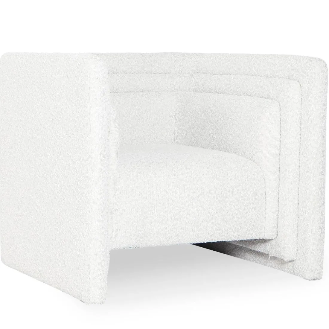 Fauteuil moderne style cubique Fredonia Tissu bouclette Crème
