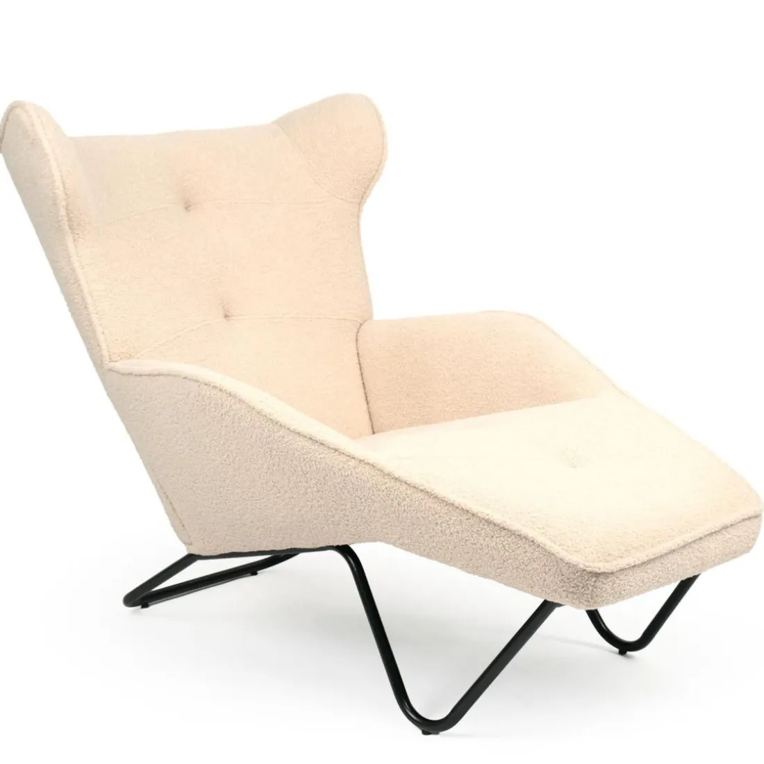 Fauteuil méridienne style bergère relax Shirley Tissu bouclette Beige