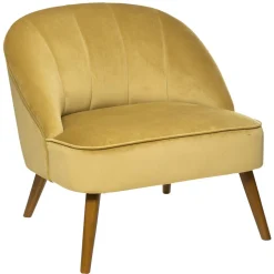 Fauteuil NAOVA Velours Pieds Bois Jaune Cumin
