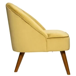 Fauteuil NAOVA Velours Pieds Bois Jaune Cumin