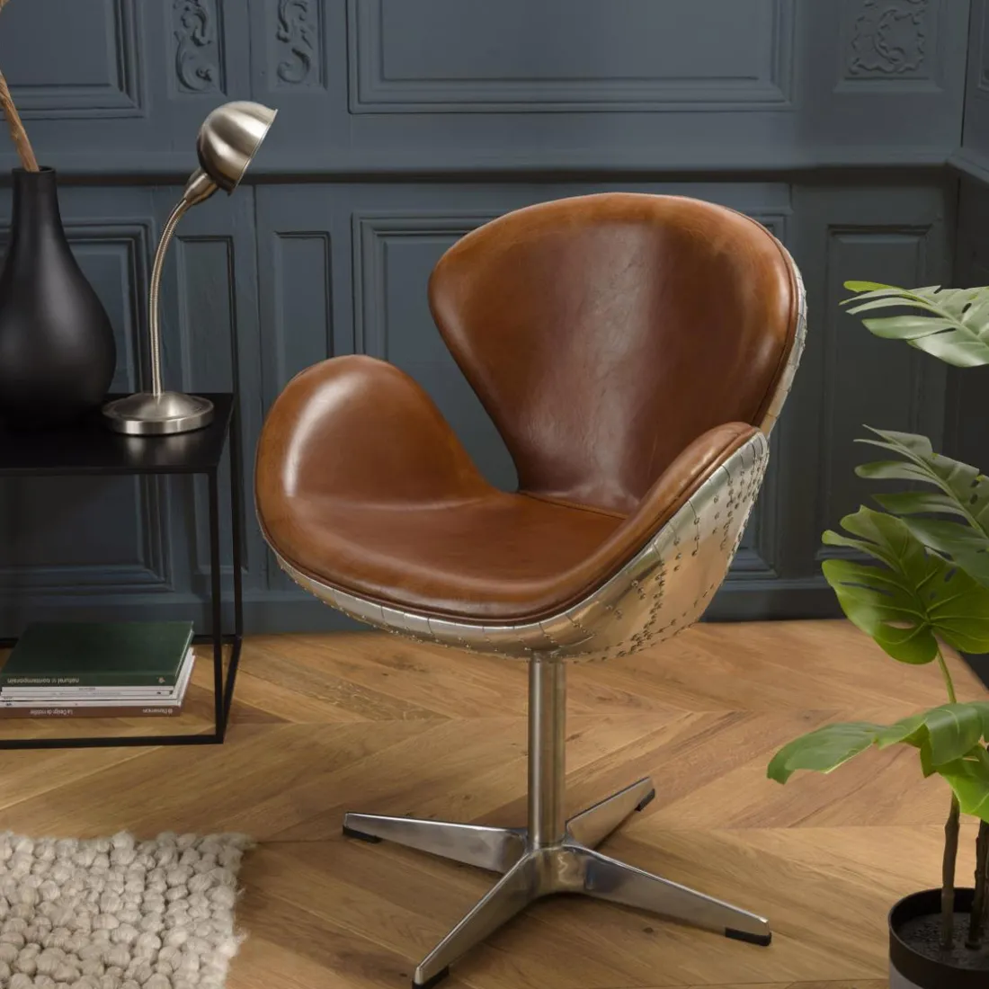 Fauteuil nevada vintage cuir et aluminium GASTON