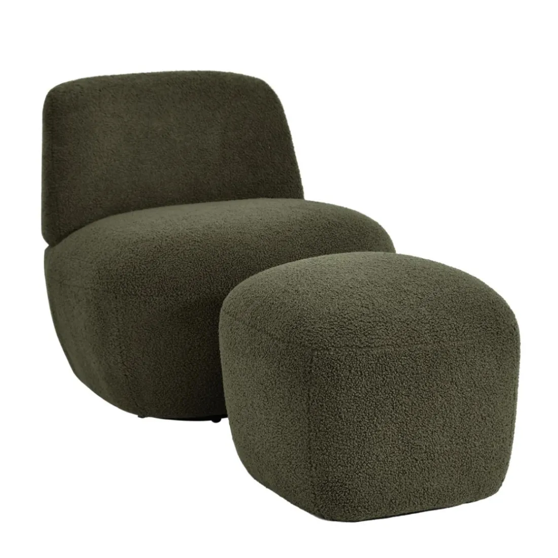 Fauteuil pivotant en bouclette épaisse vert Lana