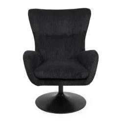 Fauteuil pivotant style bergère Arthuro Velours côtelé Noir