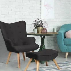 Fauteuil scandinave + pouf Tissu Noir