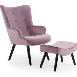 Fauteuil scandinave + pouf Velours Rose