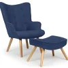 Fauteuil Scandinave + Pouf Tissu Bleu CARQUIN