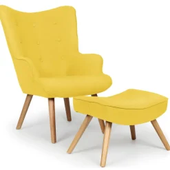 Fauteuil Scandinave + Pouf Tissu Jaune CARQUIN