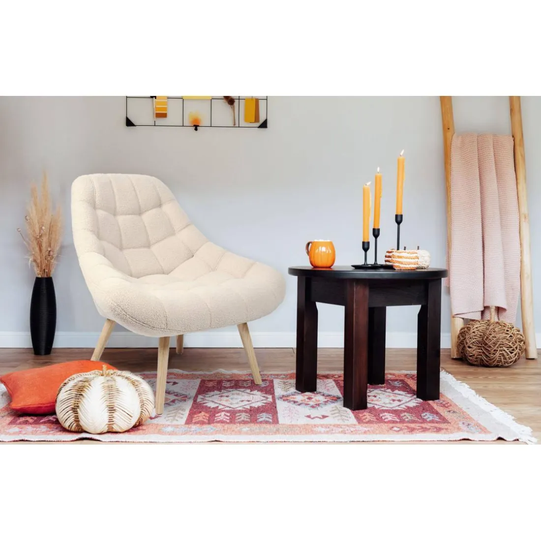 Fauteuil scandinave Danios Tissu bouclette Beige