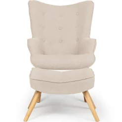 Fauteuil scandinave et pouf Tissu Beige LOUY