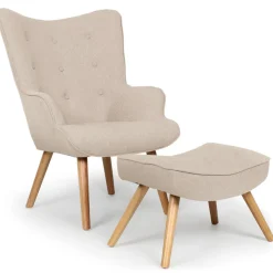 Fauteuil scandinave et pouf Tissu Beige LOUY