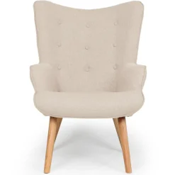 Fauteuil scandinave et pouf Tissu Beige LOUY