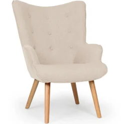 Fauteuil scandinave et pouf Tissu Beige LOUY