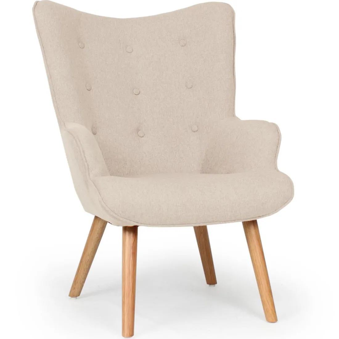 Fauteuil scandinave et pouf Tissu Beige LOUY