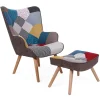 Fauteuil scandinave et pouf Tissu Patchwork LOLY