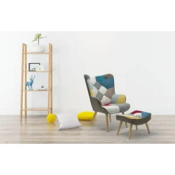 Fauteuil scandinave et pouf Tissu Patchwork LOLY