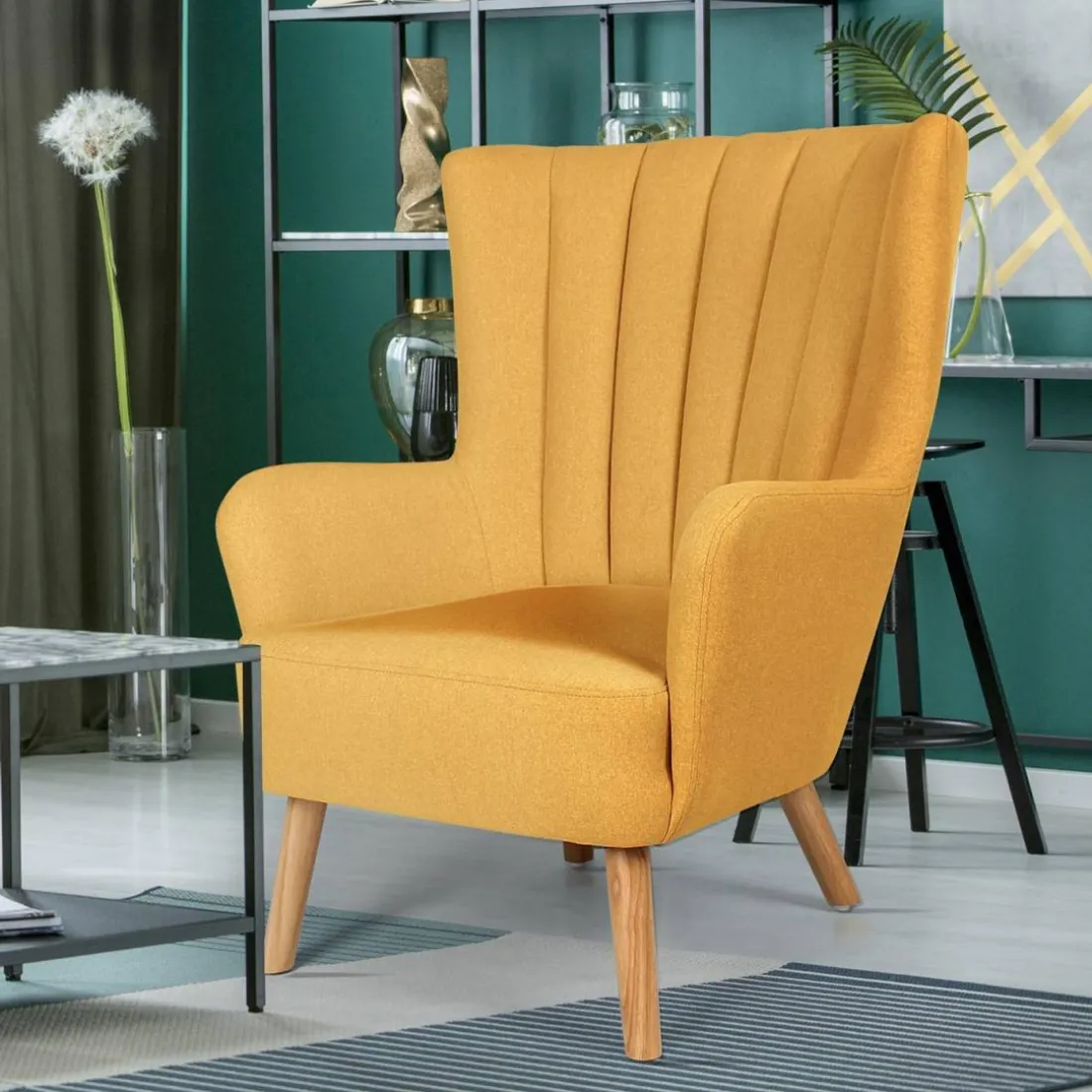 Fauteuil scandinave tissu en Jaune