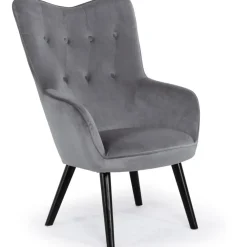 Fauteuil Scandinave Velours Gris AMALECITE