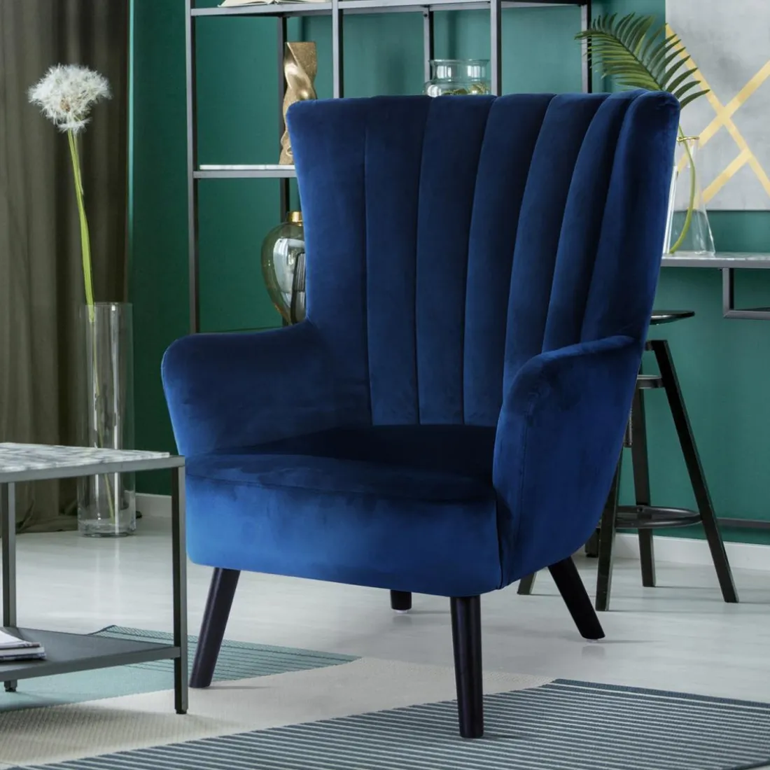 Fauteuil scandinave VIDAL en Velours Bleu