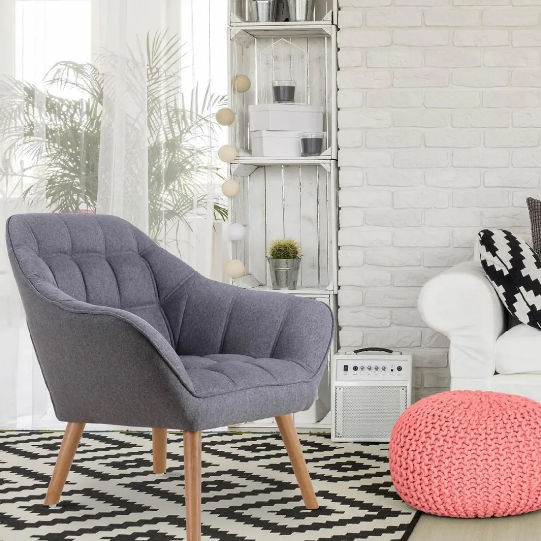 Fauteuil Scandinave ZENTAO Tissu Gris Clair