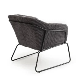 Fauteuil Tissu AGATHE Velours Cotelé Gris Anthracite Pieds Évasés Métal
