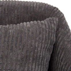 Fauteuil Tissu AGATHE Velours Cotelé Gris Anthracite Pieds Évasés Métal