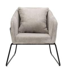 Fauteuil Tissu AGATHE Velours Cotelé Gris Perle Pieds Évasés Métal