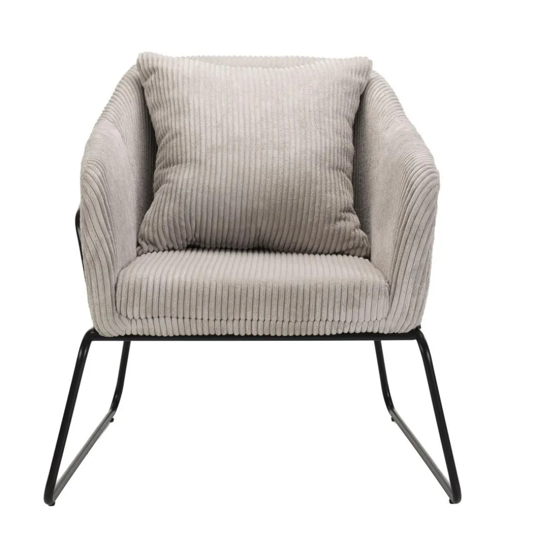 Fauteuil Tissu AGATHE Velours Cotelé Gris Perle Pieds Évasés Métal