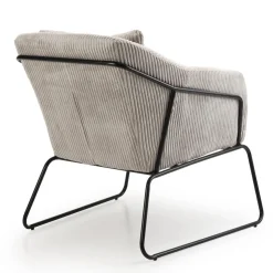 Fauteuil Tissu AGATHE Velours Cotelé Gris Perle Pieds Évasés Métal