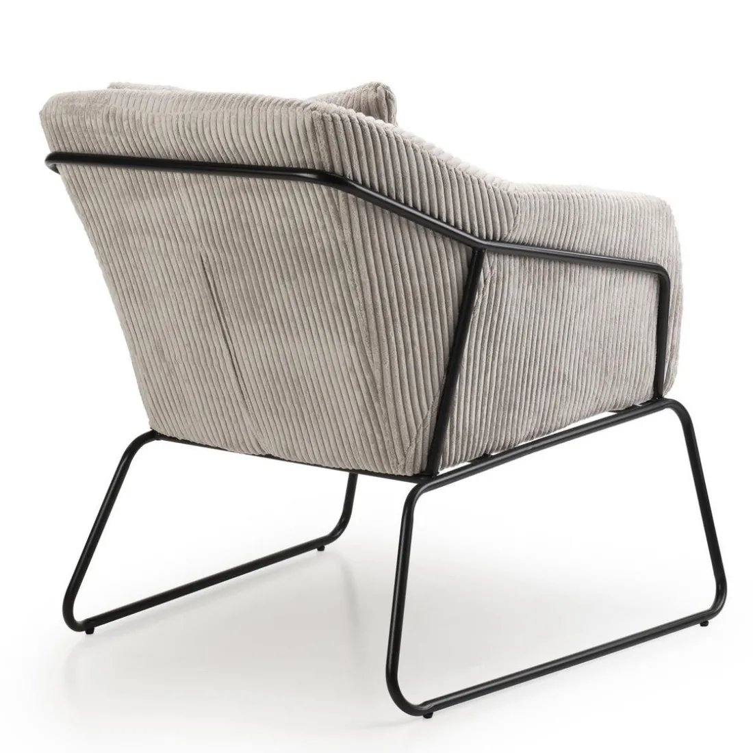 Fauteuil Tissu AGATHE Velours Cotelé Gris Perle Pieds Évasés Métal