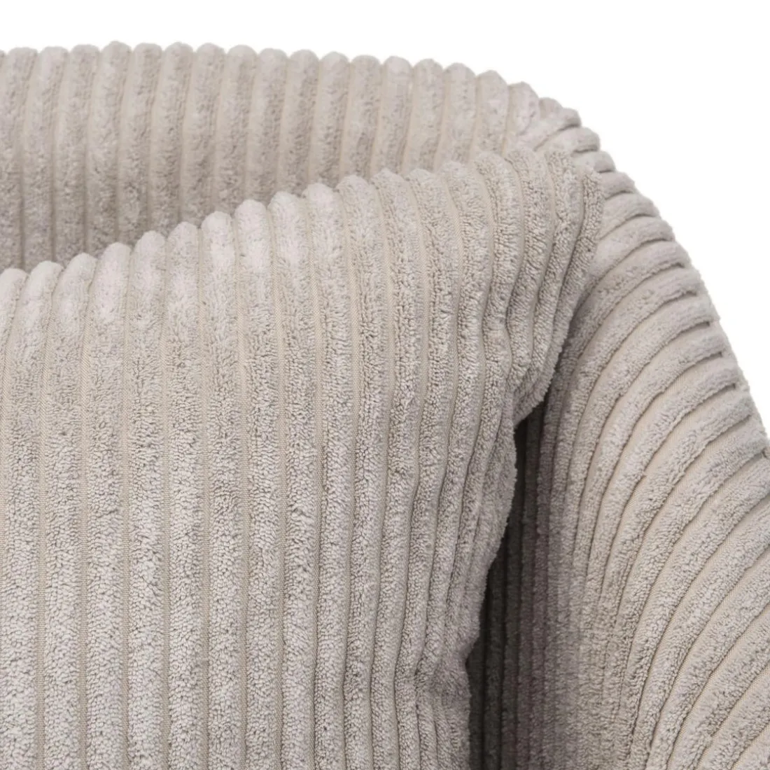 Fauteuil Tissu AGATHE Velours Cotelé Gris Perle Pieds Évasés Métal