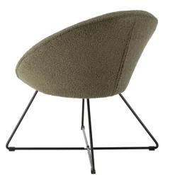 Fauteuil tissu bouclette vert kaki pieds croisés métal noir AGATHE