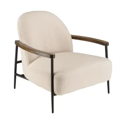 Fauteuil tissu bouclette écru structure métallique GASTON