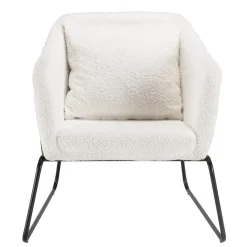 Fauteuil tissu bouclette blanc pieds évasés métal noir