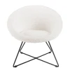 Fauteuil tissu bouclette blanc pieds croisés métal noir