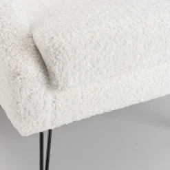 Fauteuil tissu bouclette blanc pieds épingles métal noir