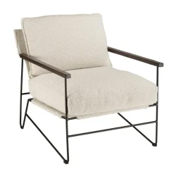 Fauteuil tissu écru 1 coussin structure métallique GASTON