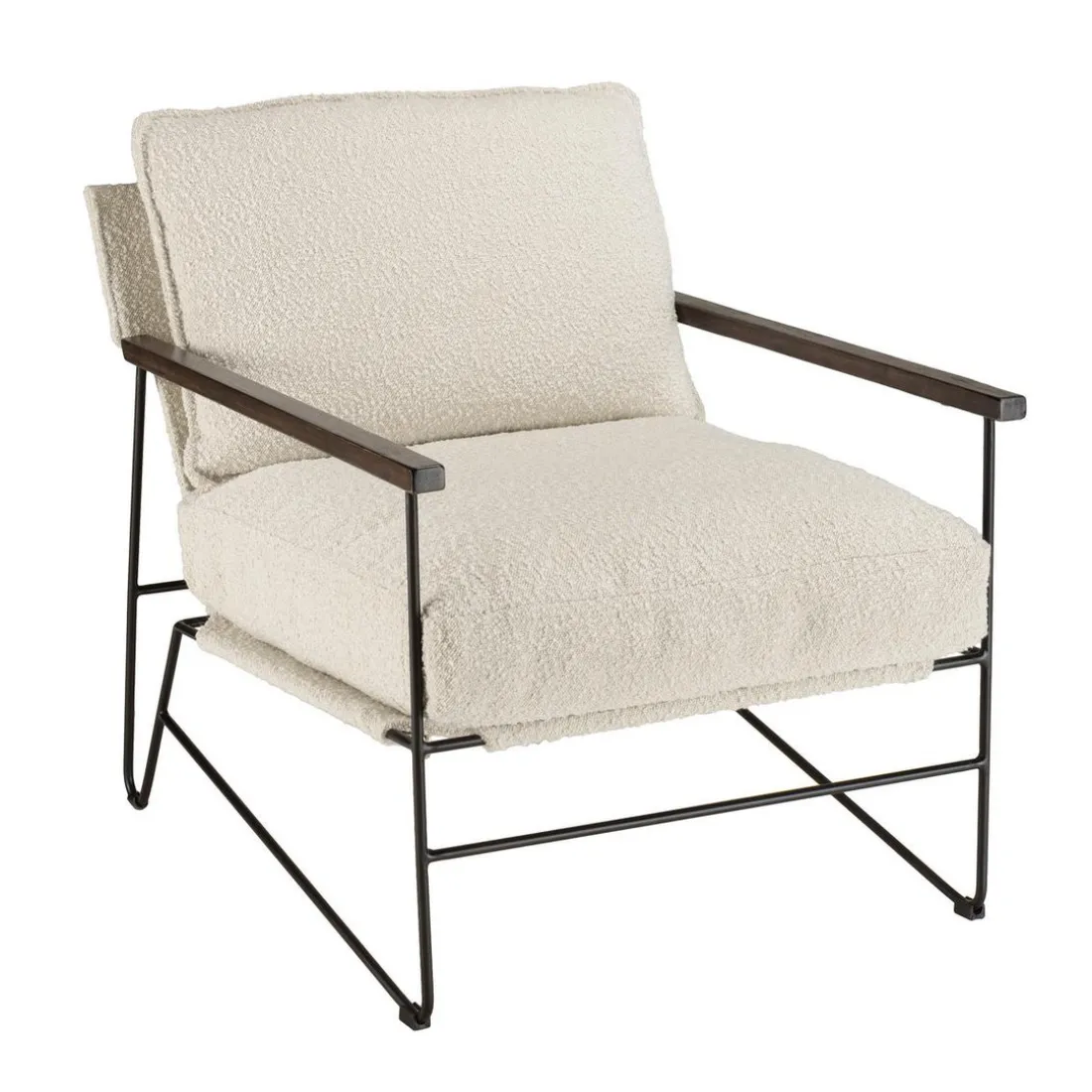 Fauteuil tissu écru 1 coussin structure métallique GASTON