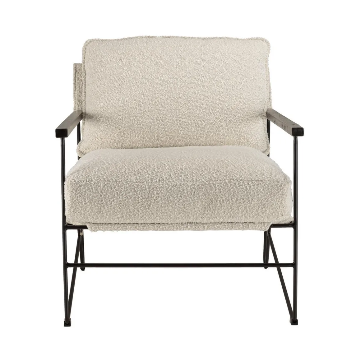 Fauteuil tissu écru 1 coussin structure métallique GASTON