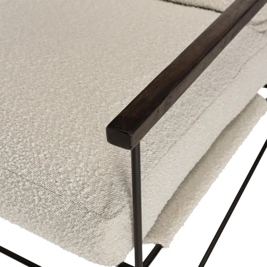 Fauteuil tissu écru 1 coussin structure métallique GASTON