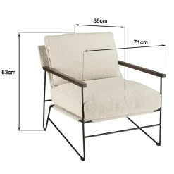 Fauteuil tissu écru 1 coussin structure métallique GASTON