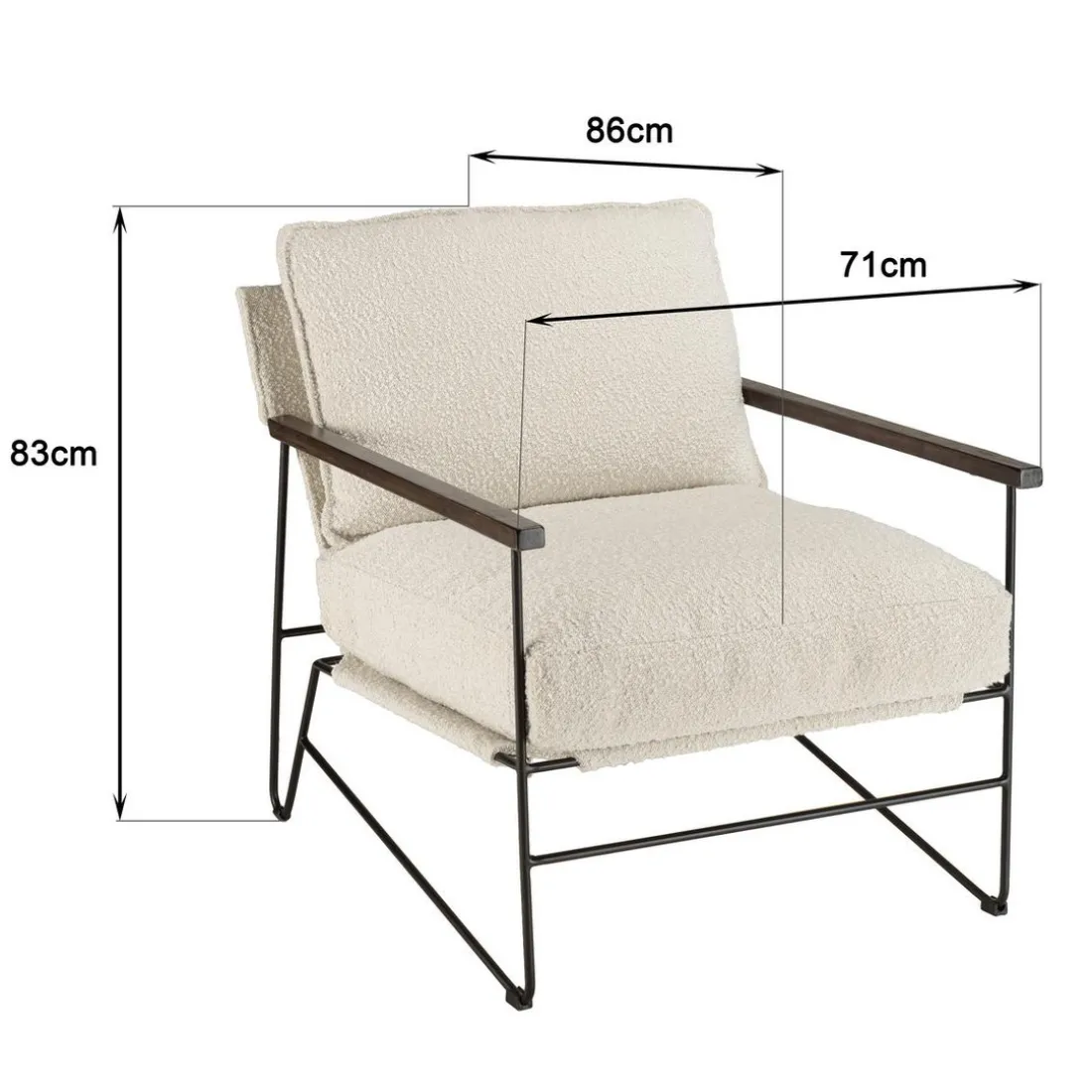 Fauteuil tissu écru 1 coussin structure métallique GASTON