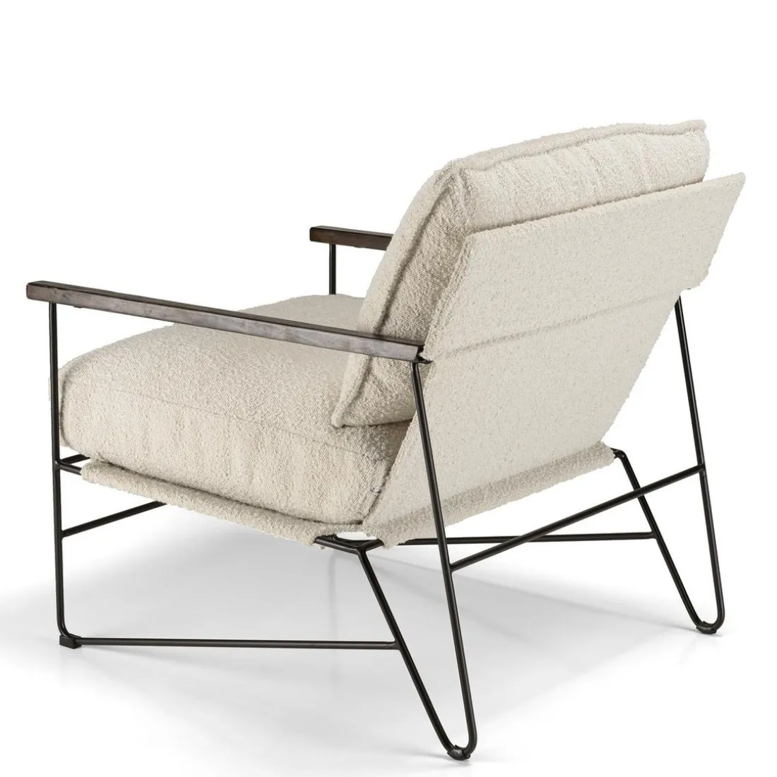 Fauteuil tissu écru 1 coussin structure métallique GASTON