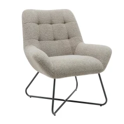 Fauteuil tissu effet laine bouclette gris foncé