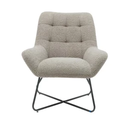 Fauteuil tissu effet laine bouclette gris foncé