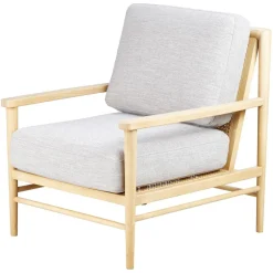 Fauteuil tissu lin gris clair pieds frêne naturel