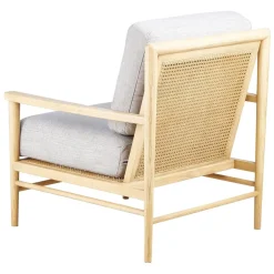 Fauteuil tissu lin gris clair pieds frêne naturel