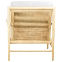 Fauteuil tissu lin gris clair pieds frêne naturel