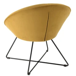 Fauteuil tissu velours jaune moutarde pieds croisés métal noir AGATHE